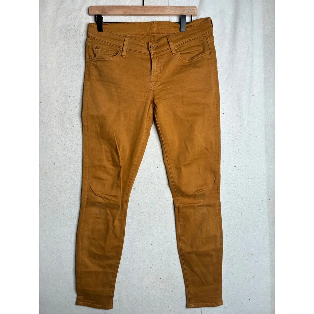 7 For All Mankind Mens Skinny Jeans Mustard Yellow Tobacco Brown Size 29 x 32